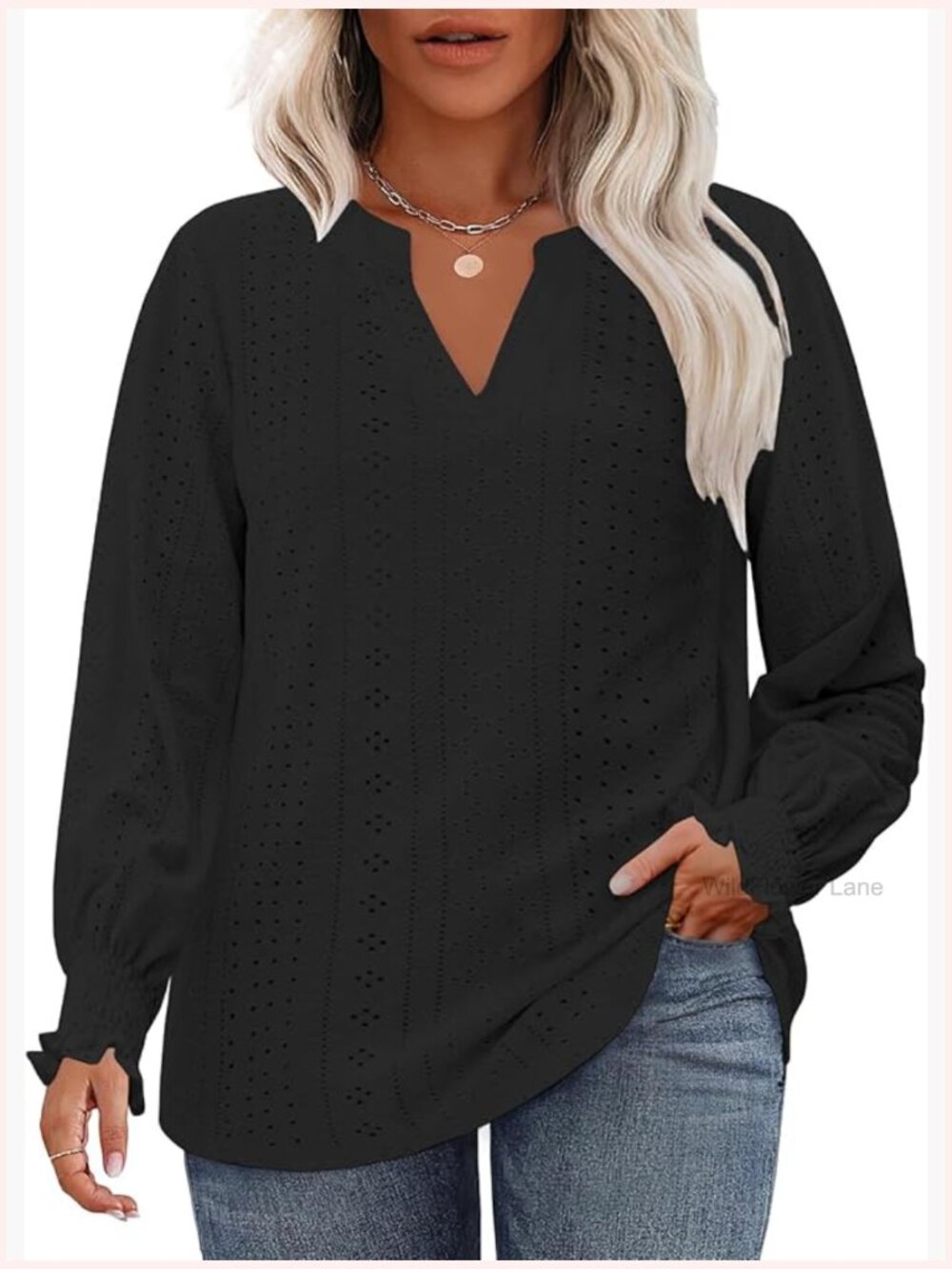 Cute Ruffle Long Sleeve V Neck Tunic Blouse Plus Size Tops